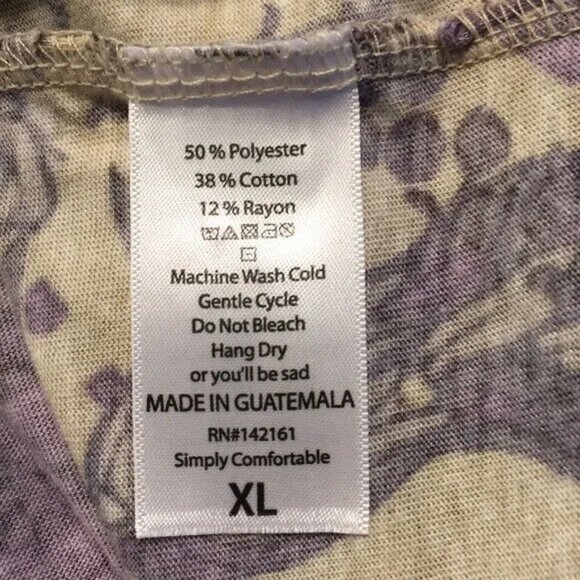 LuLaRoe Womens Floral 3/4 Sleeve Tee Top Purple & Cream XL - Picture 4 of 4